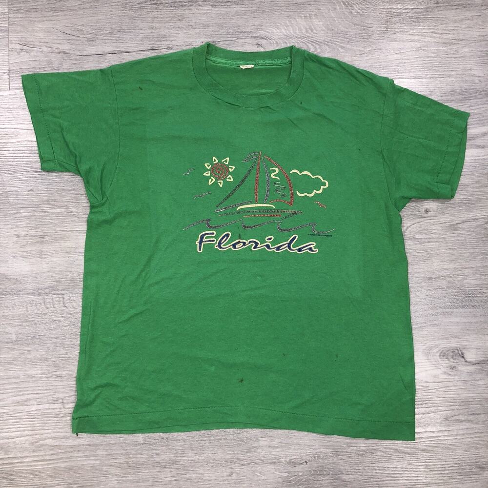Vtg Florida Size XL Sailboats Screen Stars T Shirt Single Stitch Sailing Boating
